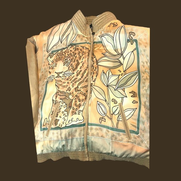 Muriel Women's Silk Track Suit Jacket Size XL Lined Cheetah Print Grandma Core - Picture 6 of 9